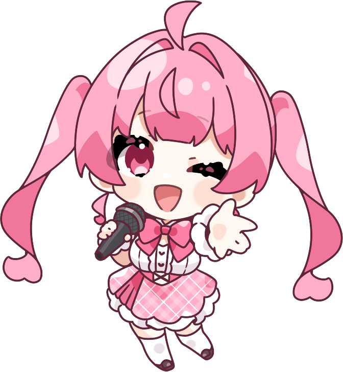 提供イラスト:マイクを持ったピンク髪のSDキャラクター